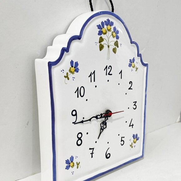 Williams Sonoma Wall Clock White Porcelain Blue Floral Hand Painted Italy - Picture 2 of 7